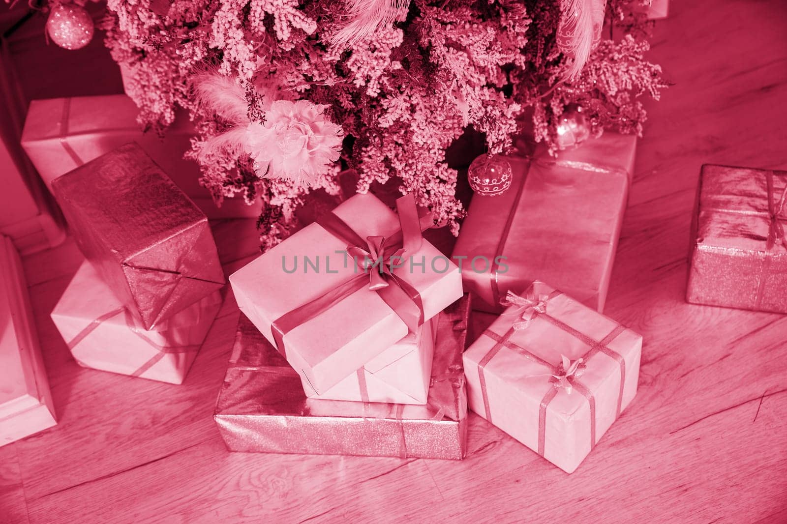 Presents and Gifts under Christmas Tree, Winter Holiday Concept