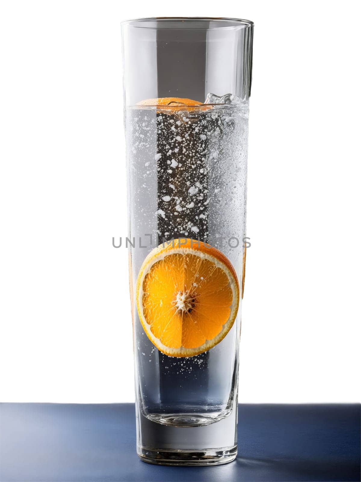 Tunisian Orange Blossom Water Tall glass with ice orange blossom water and slice of orange. Drink isolated on transparent background.