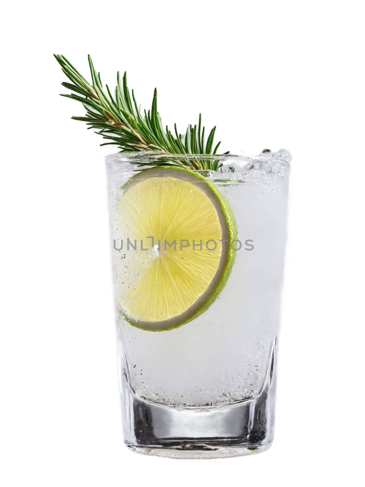 Tequila Shot A bold and spicy shot of tequila in a salt rimmed glass garnished. Drink isolated on transparent background.