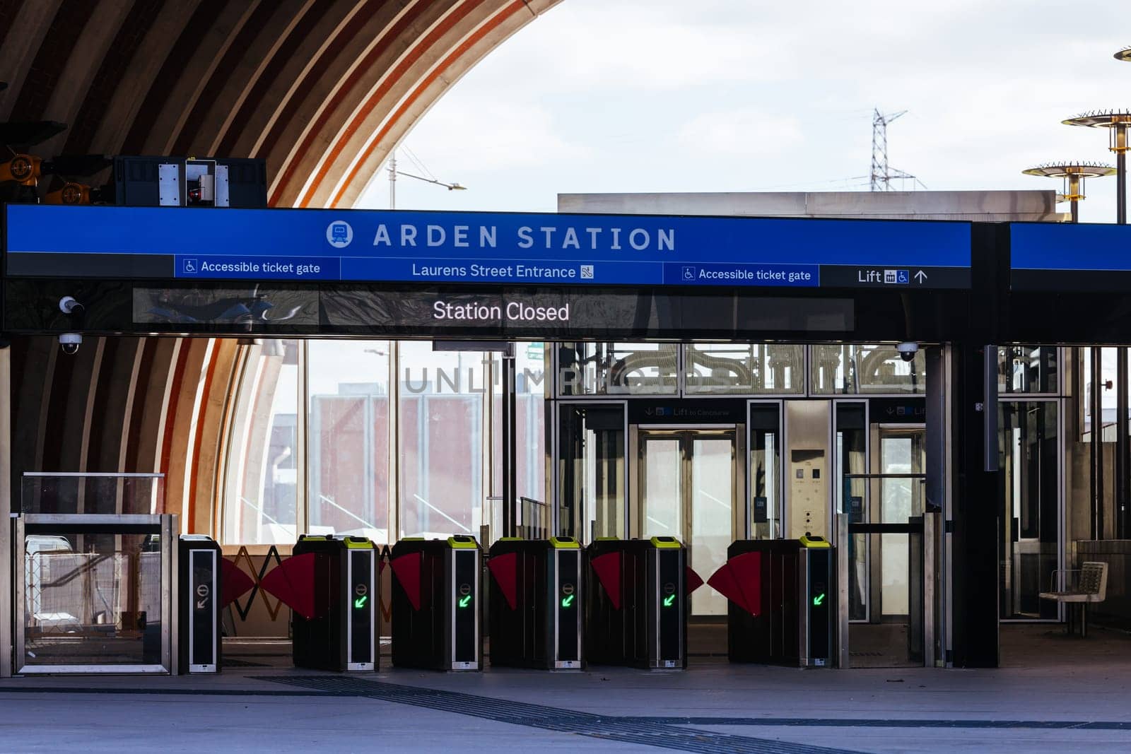 MELBOURNE, AUSTRALIA - AUGUST 18: Arden Station built as part of the Metro Tunnel project is completed and in testing phase before opening. Located in North Melbourne, Victoria, Australia and taken on August 18th 2024