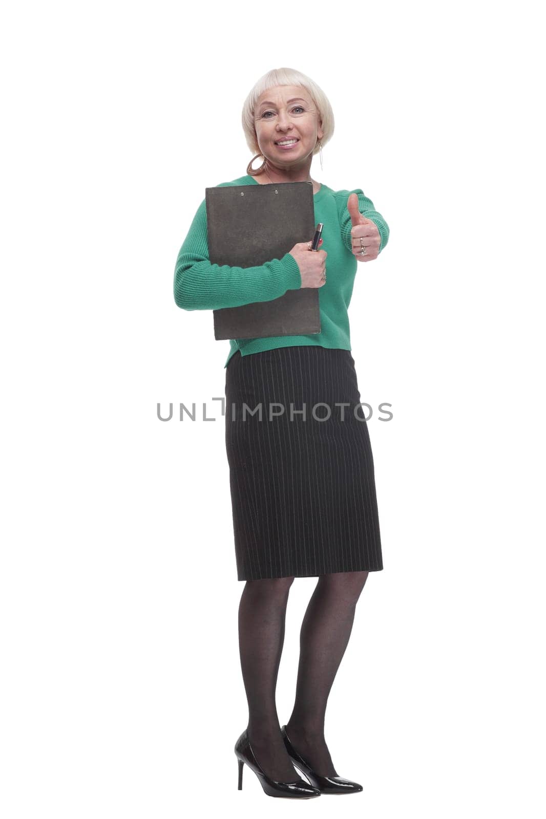 in full growth. smiling woman with clipboard. by asdf