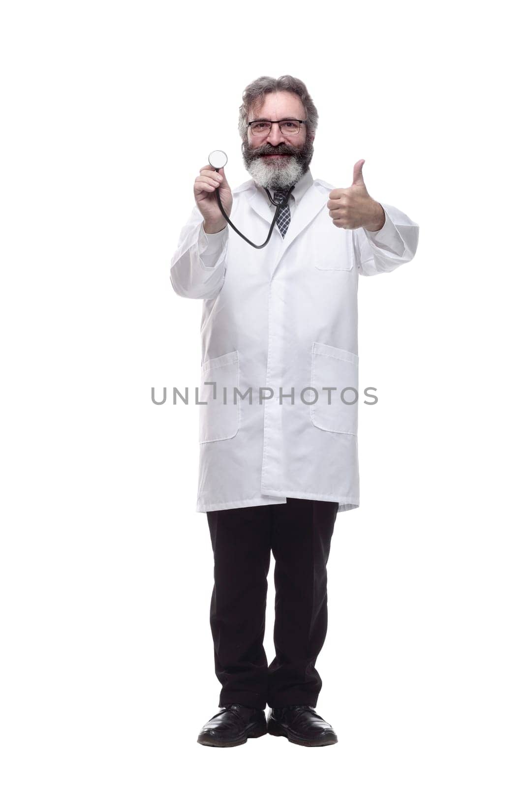 in full growth. smiling doctor therapist is ready to work. isolated on a white background