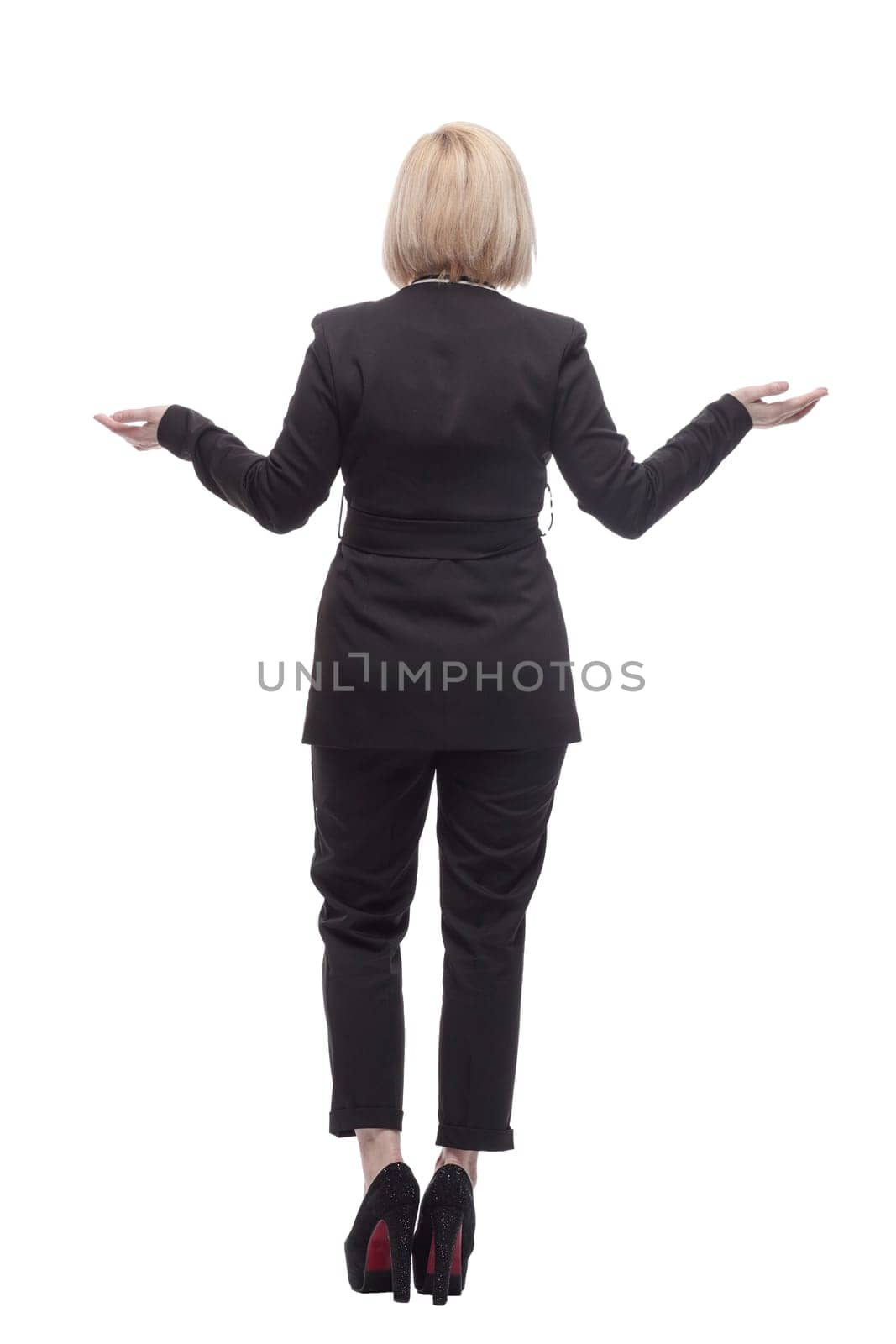 in full growth. confident business woman. isolated on a white background.