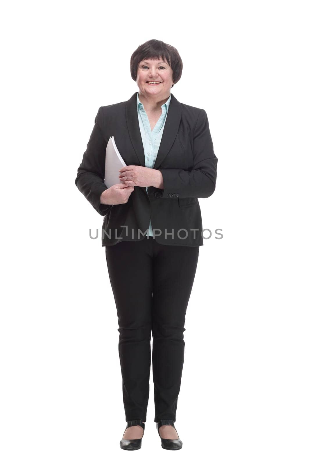 Executive business woman with a digital tablet. isolated on a white background.