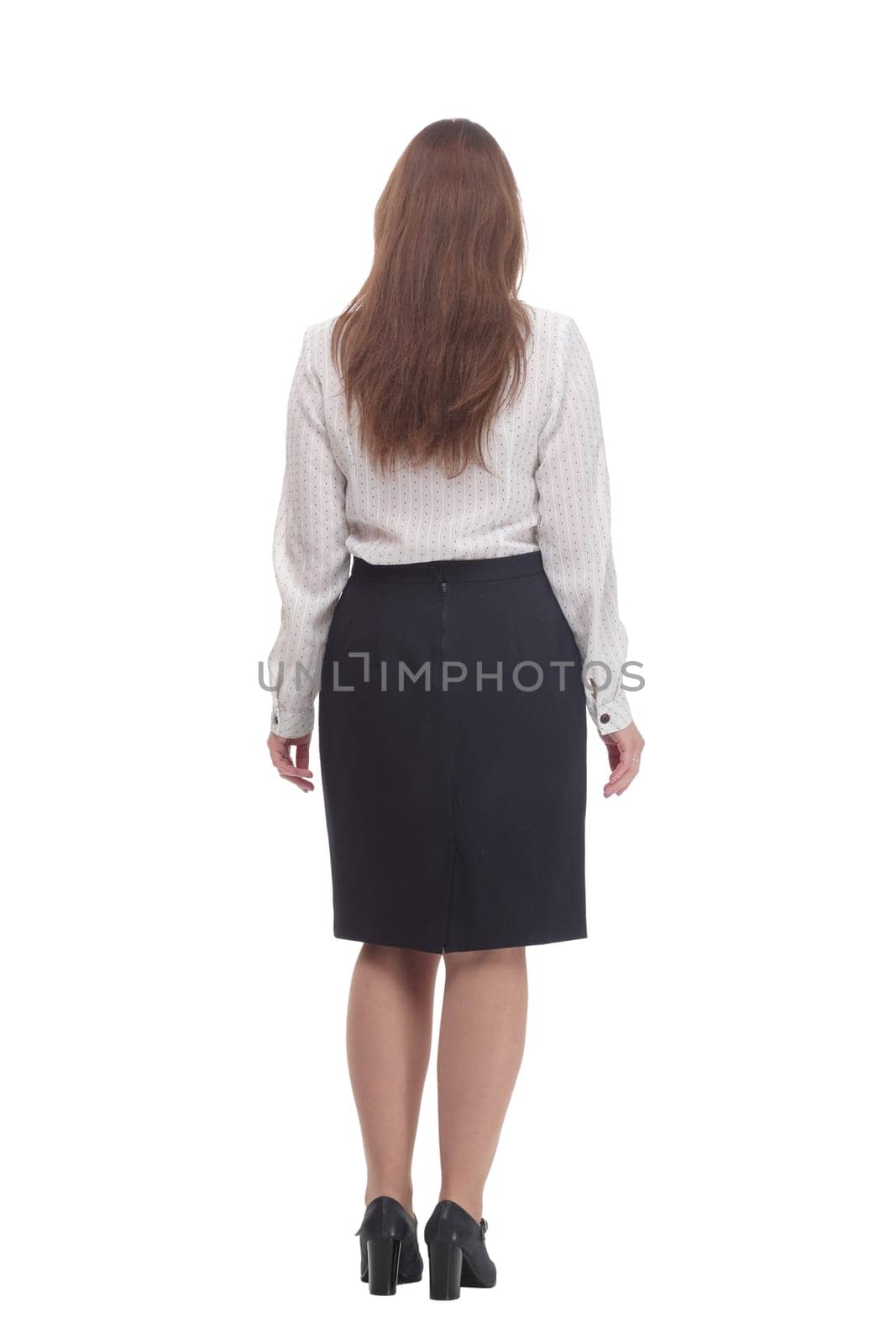 in full growth. Executive business woman. isolated on a white background.