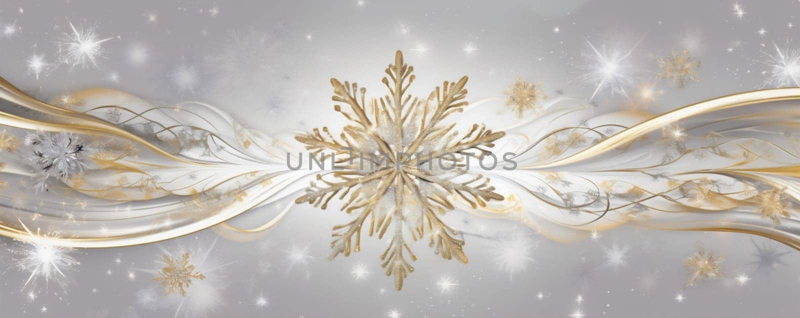 magic merry white ornament bokeh gold year background christmas winter season decoration snow snowflake party greeting banner light holiday abstract celebration. Generative AI.
