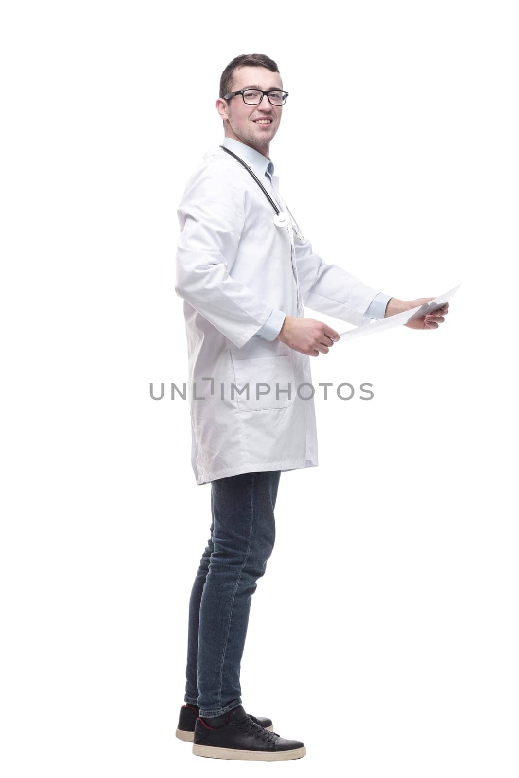 doctor with an x-ray in his hands. isolated on a white background.