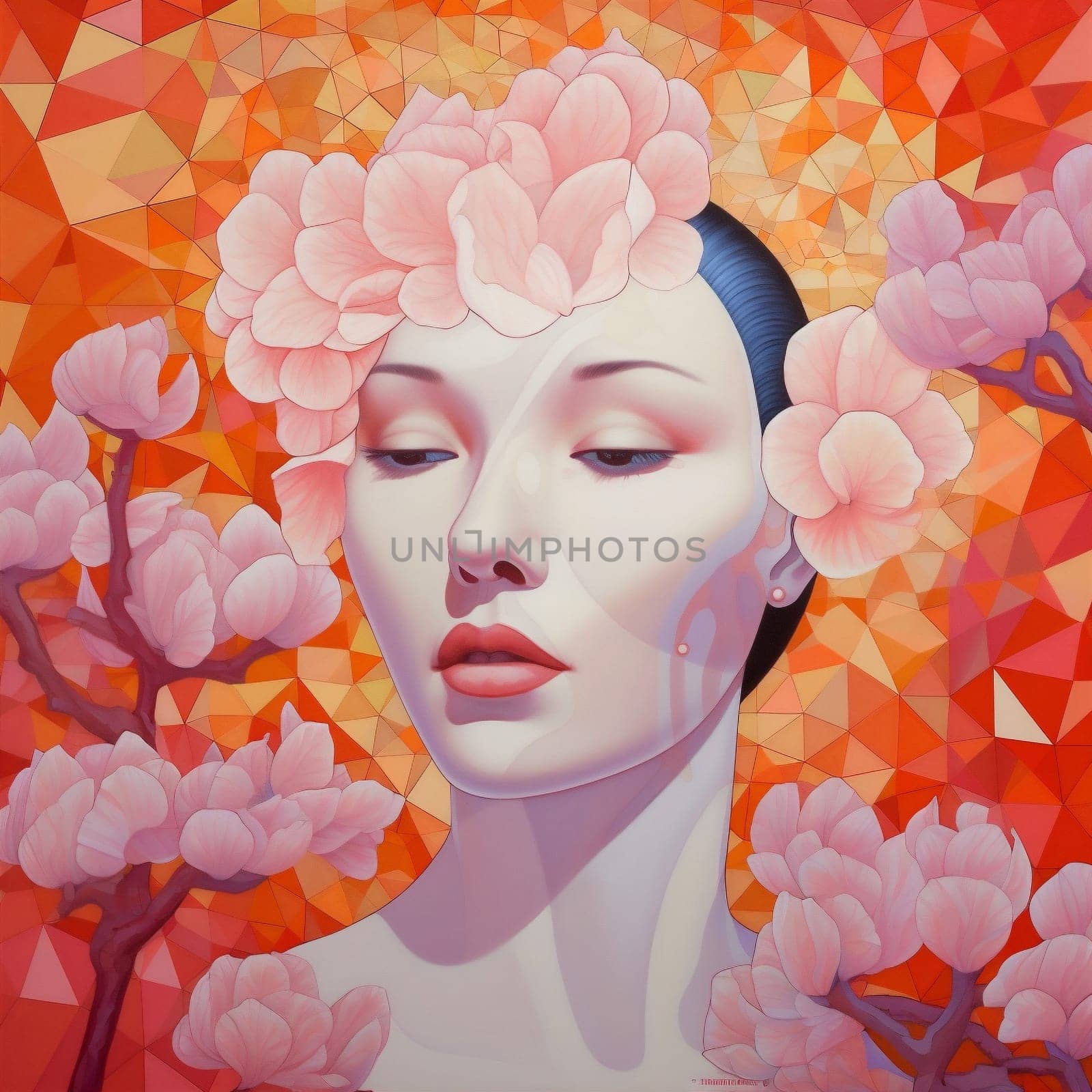 woman girl trend face colourful tender portrait beauty nature flower pastel. Generative AI. by Vichizh