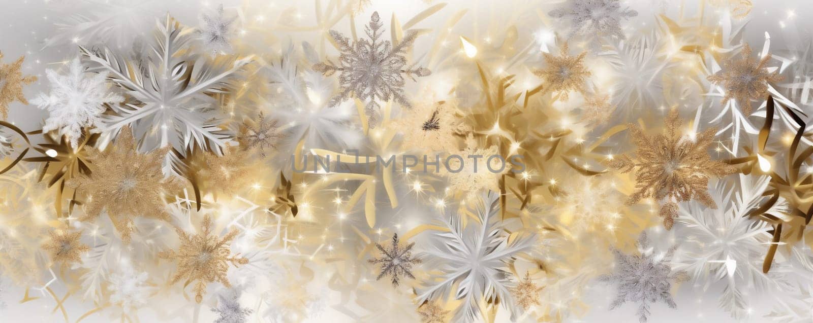 colour christmas winter holiday light ornament background shiny year gold banner sparkle xmas decoration shine abstract glitter seasonal white snowflake snow. Generative AI.