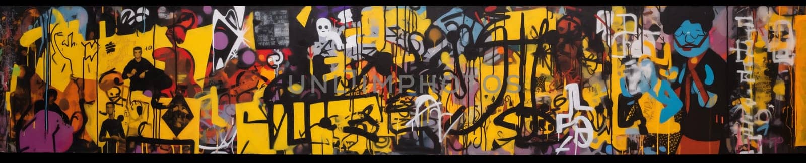 art yellow banner wall illustration colourful spray urban paint background graffiti. Generative AI. by Vichizh