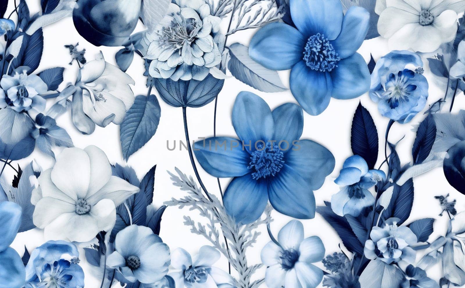 blue seamless floral vintage leaf background illustration flower pattern rose design. Generative AI. by Vichizh
