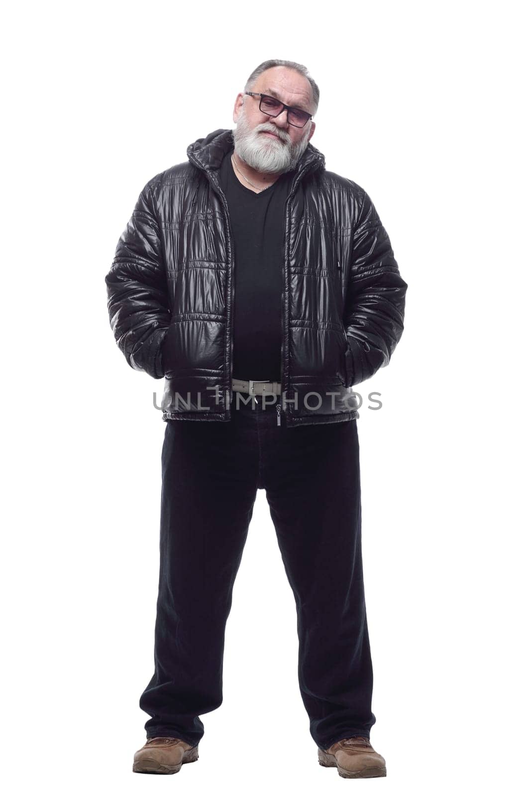modern bearded man in a winter jacket. isolated on a white background. by asdf