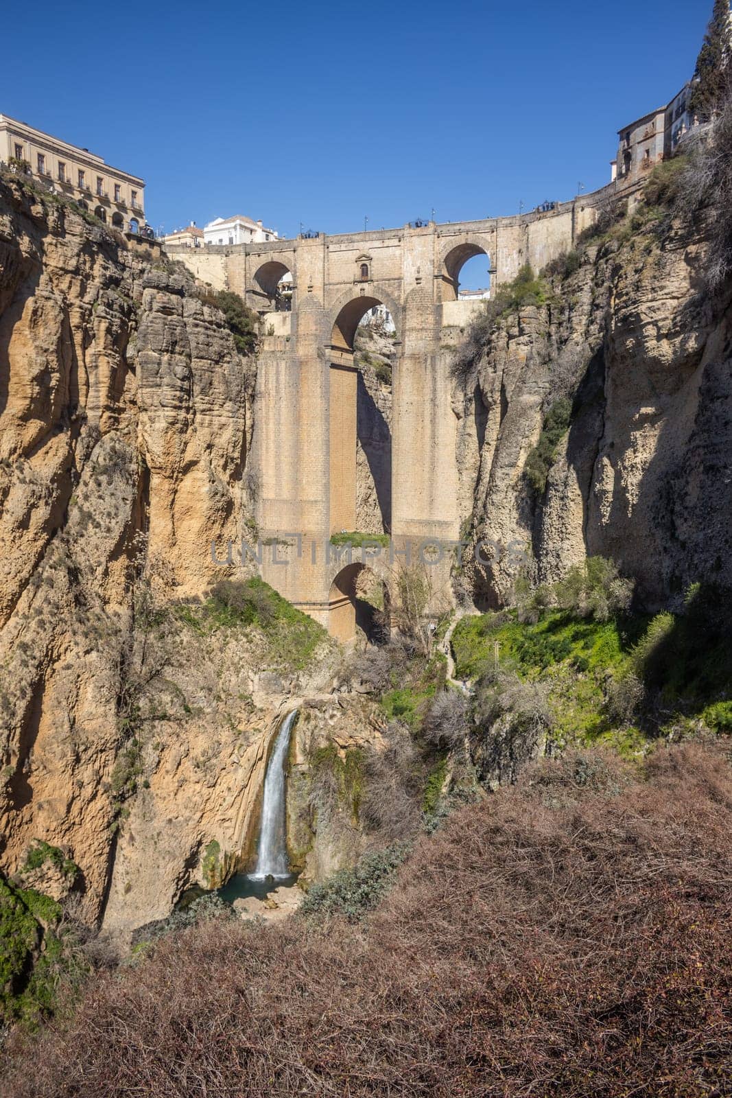 Panoramic view of Puente Nuevo over the Tagus gorge, Ronda, Spain.