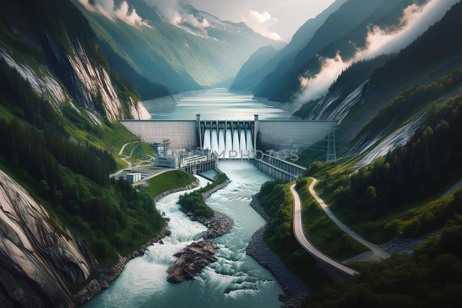 a hydroelectric power station located on a mountain river.