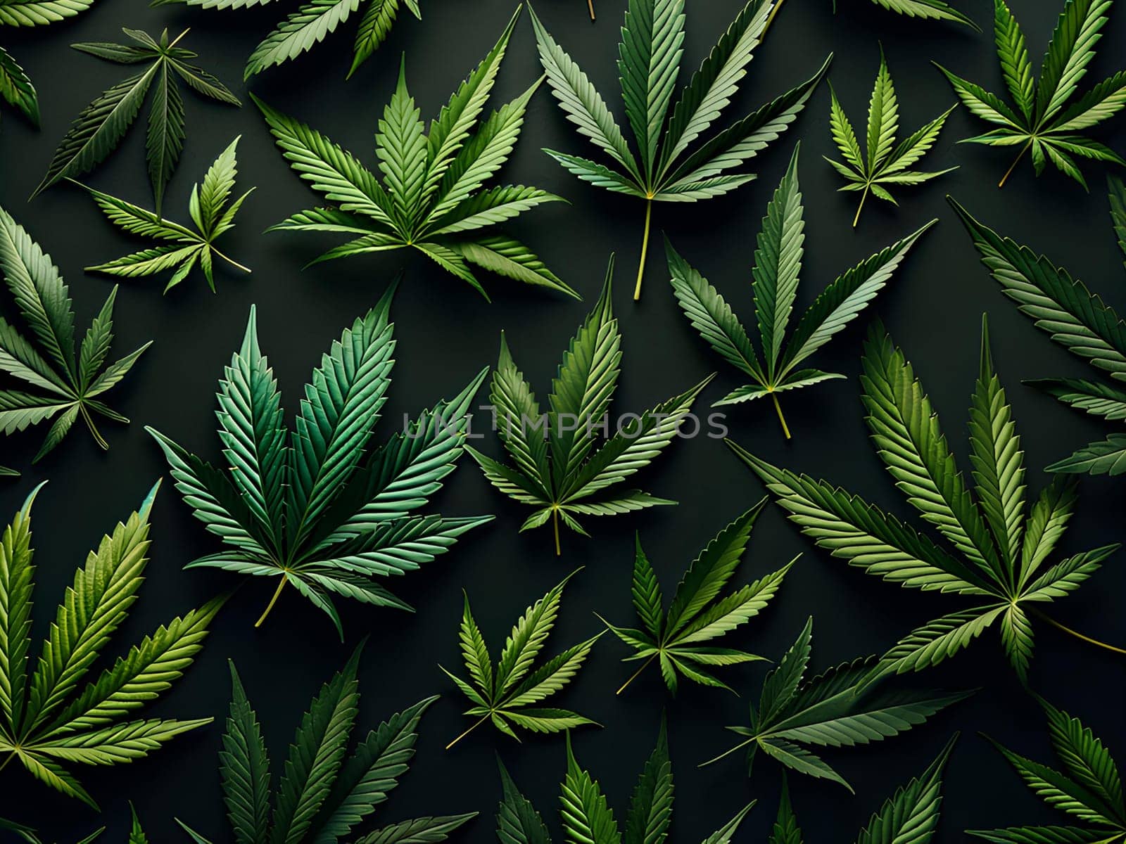 A horizontal pattern of cannabis leaves on a black background.