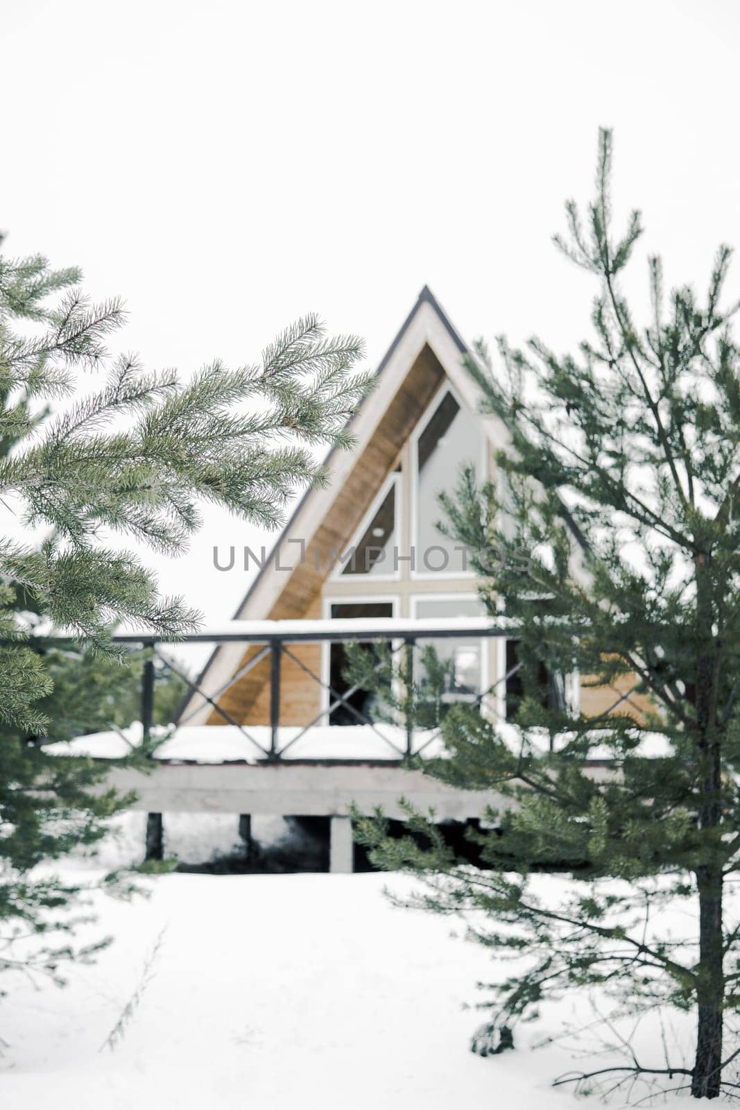 A country house in nature in winter. Rest in an ecologically clean place in winter. Glamping in nature