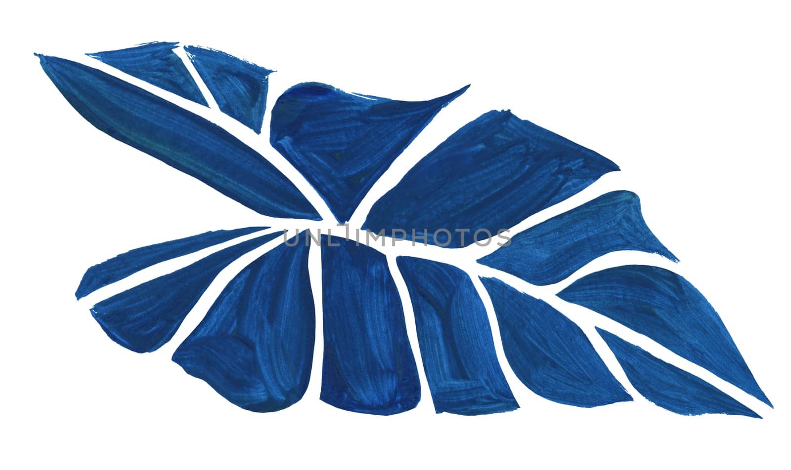 palm leaf painted in gouache with a dry brush isolated on a white background for the design of summer fabrics and other