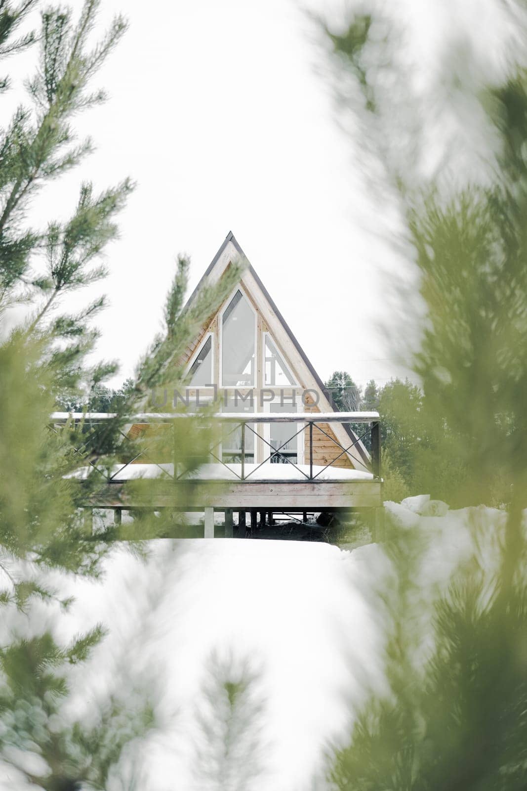 A country house in nature in winter. Rest in an ecologically clean place in winter. Glamping in nature