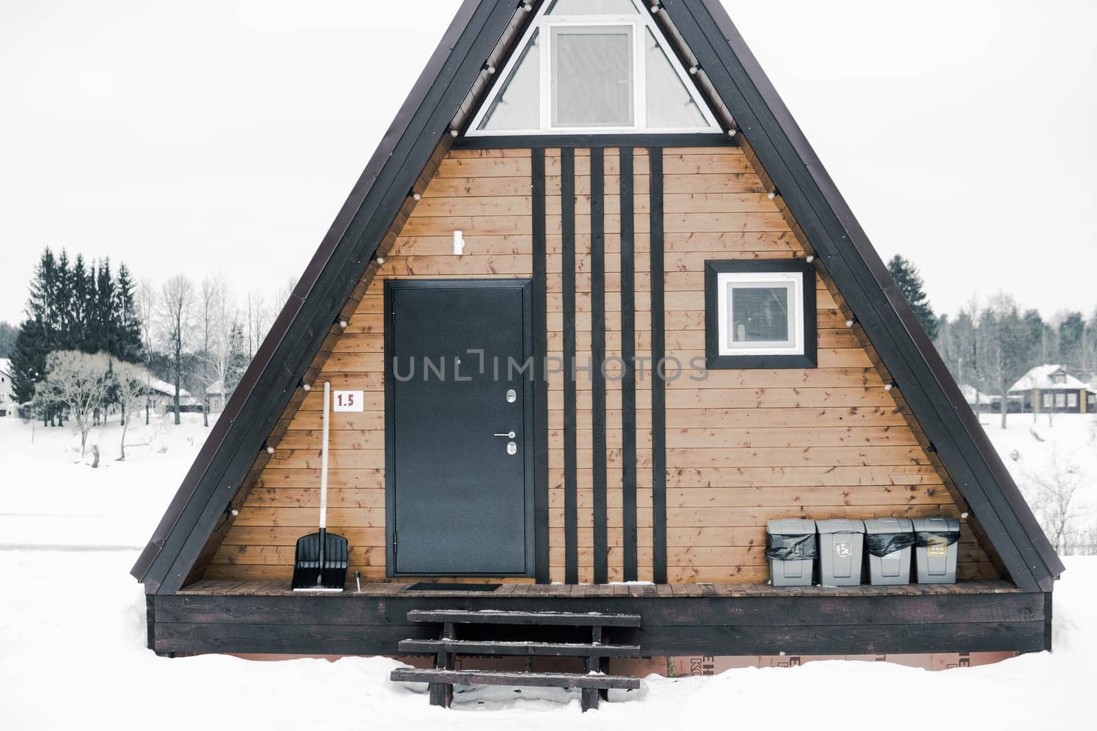 A country house in nature in winter. Rest in an ecologically clean place in winter. Glamping in nature