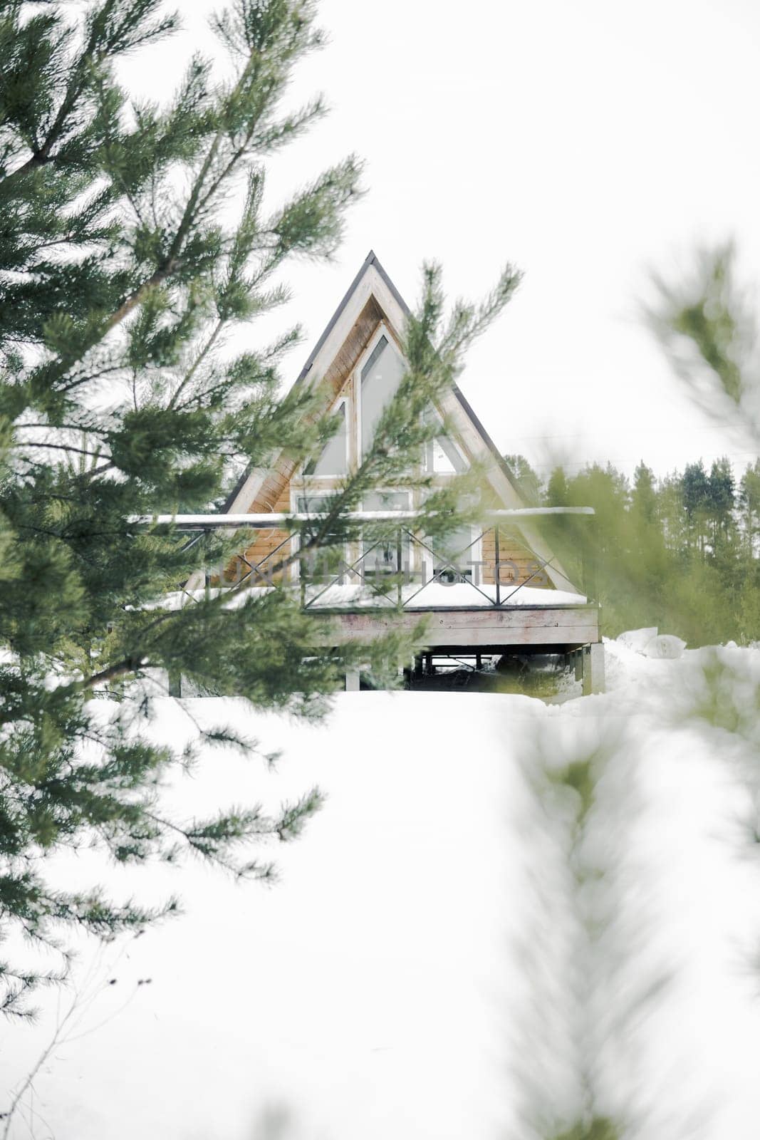 A country house in nature in winter. Rest in an ecologically clean place in winter. Glamping in nature