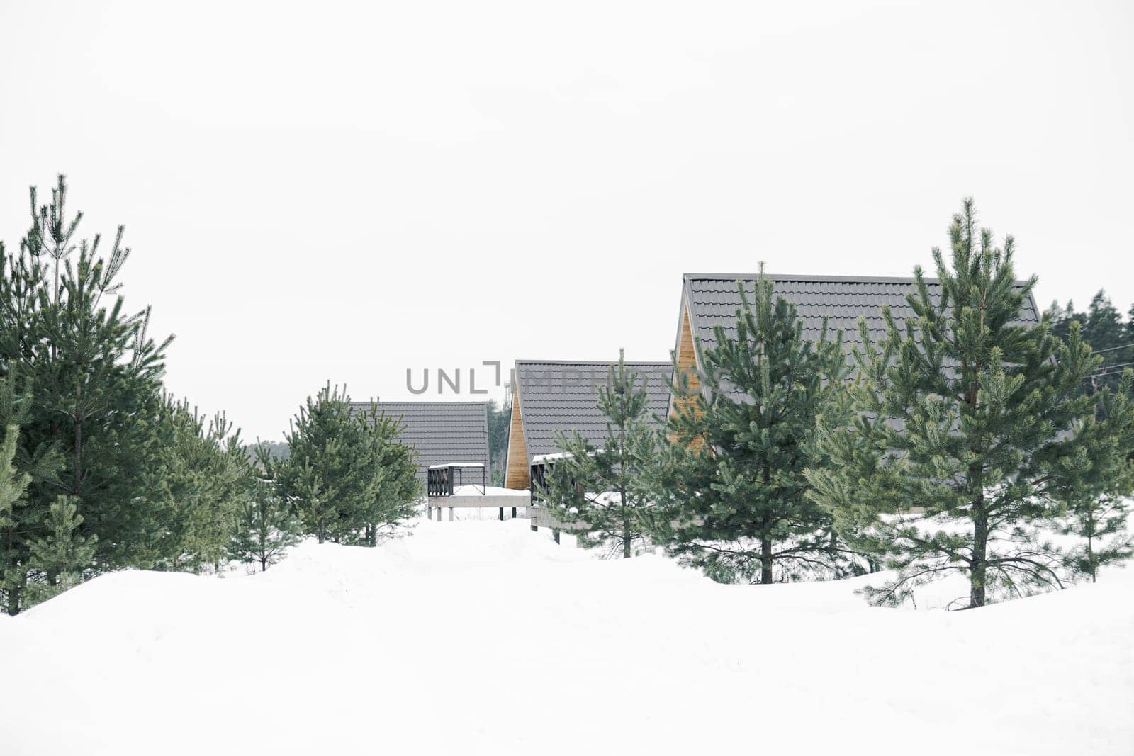 A country house in nature in winter. Rest in an ecologically clean place in winter. Glamping in nature