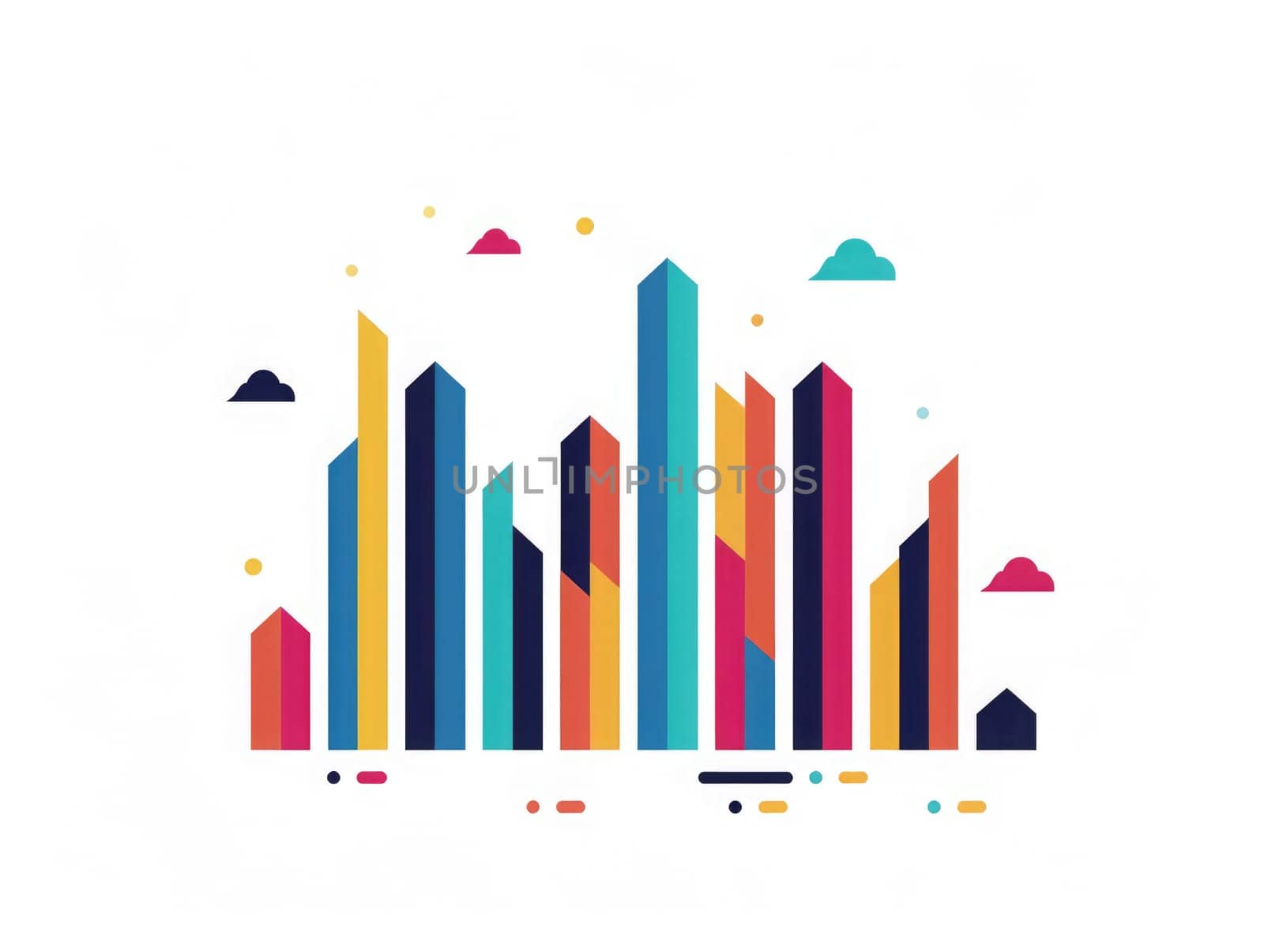 An abstract representation of a bar graph featuring vibrant colors and geometric shapes, set against a clean white backdrop.