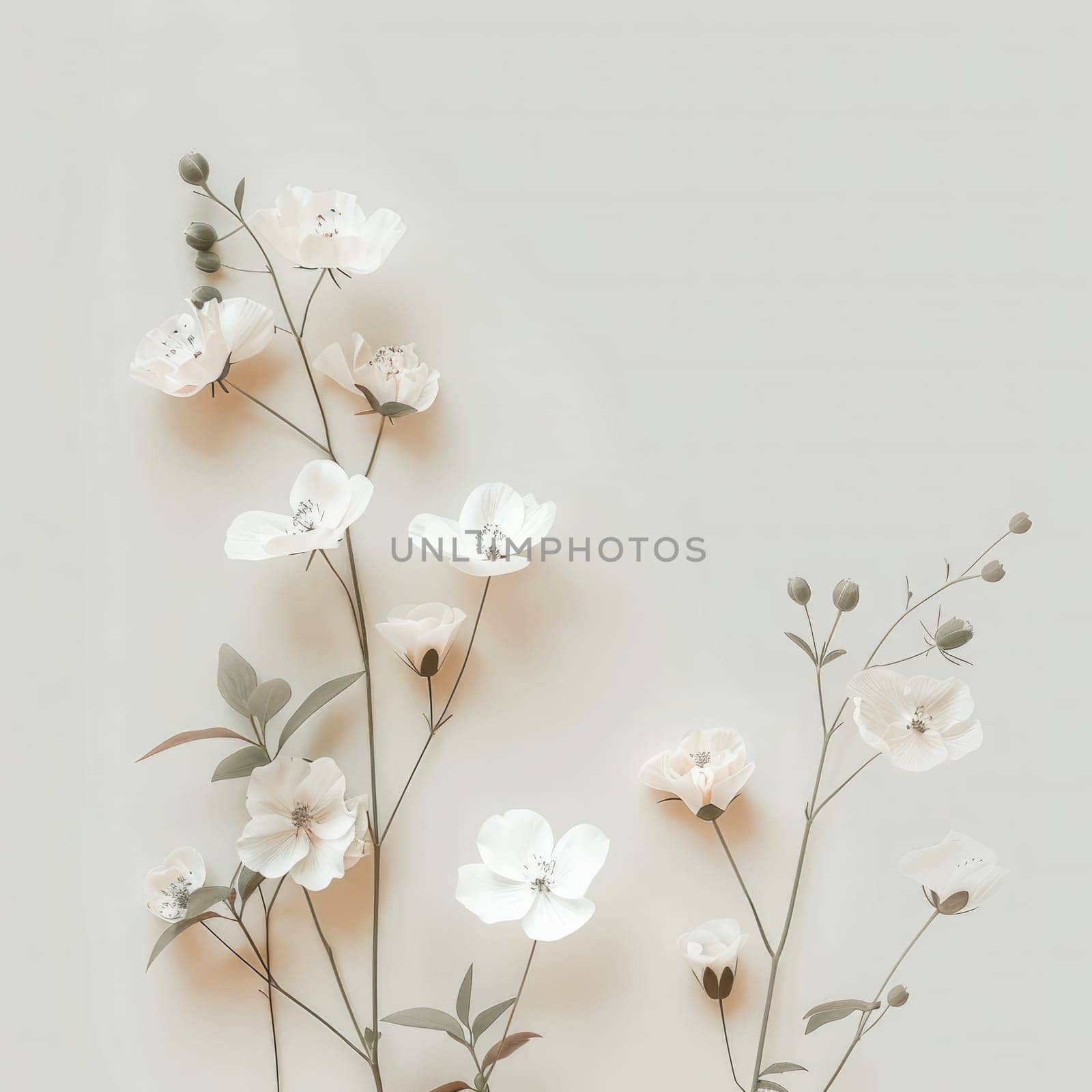 A cluster of delicate flowers in soft pink and white hues sways gently, showcasing their intricate petals and slender stems.