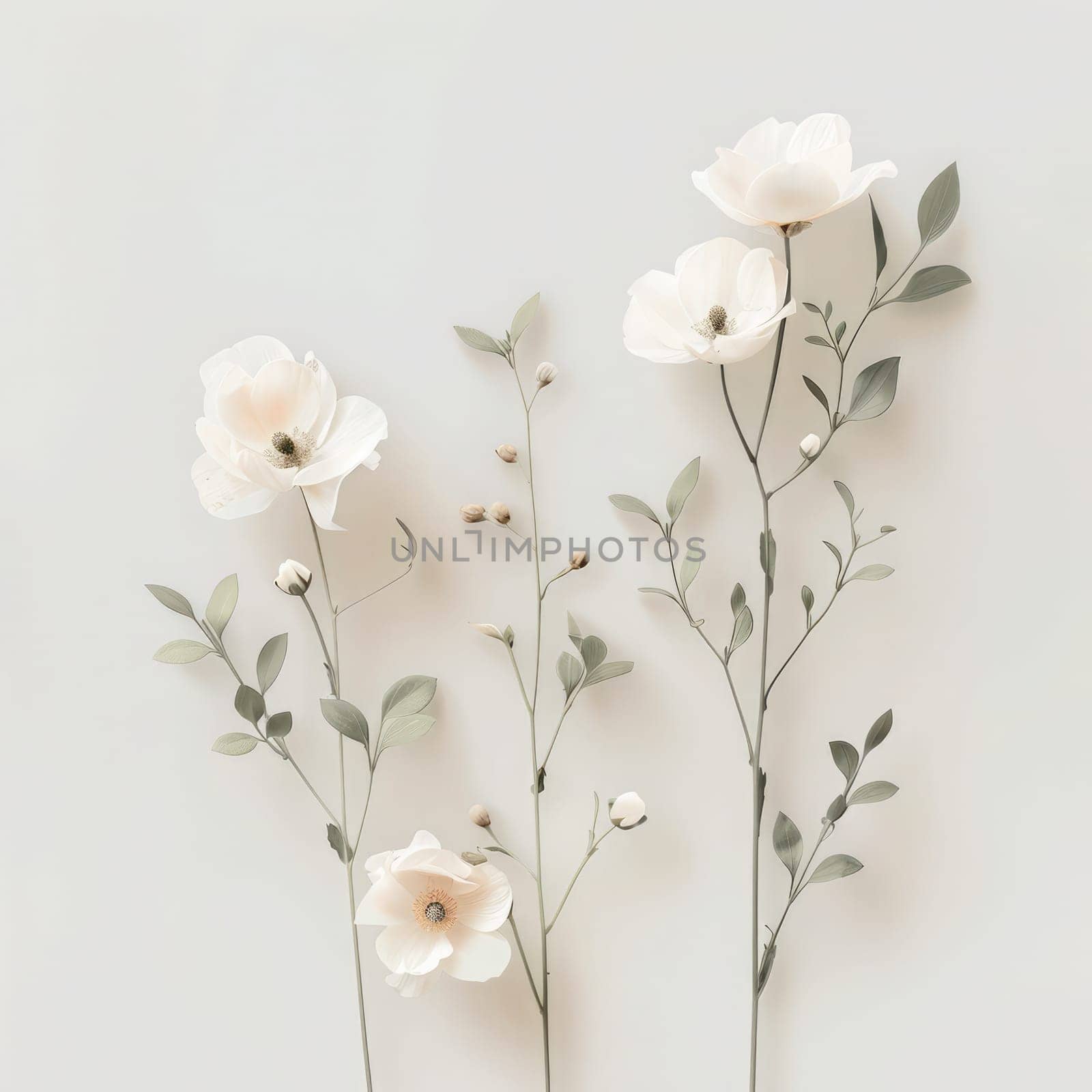 A cluster of delicate flowers in soft pink and white hues sways gently, showcasing their intricate petals and slender stems.