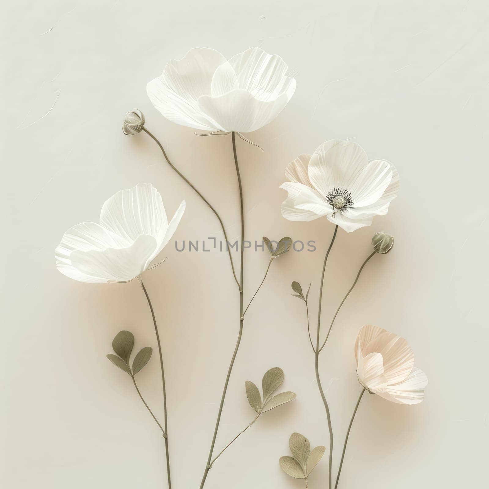 A cluster of delicate flowers in soft pink and white hues sways gently, showcasing their intricate petals and slender stems.