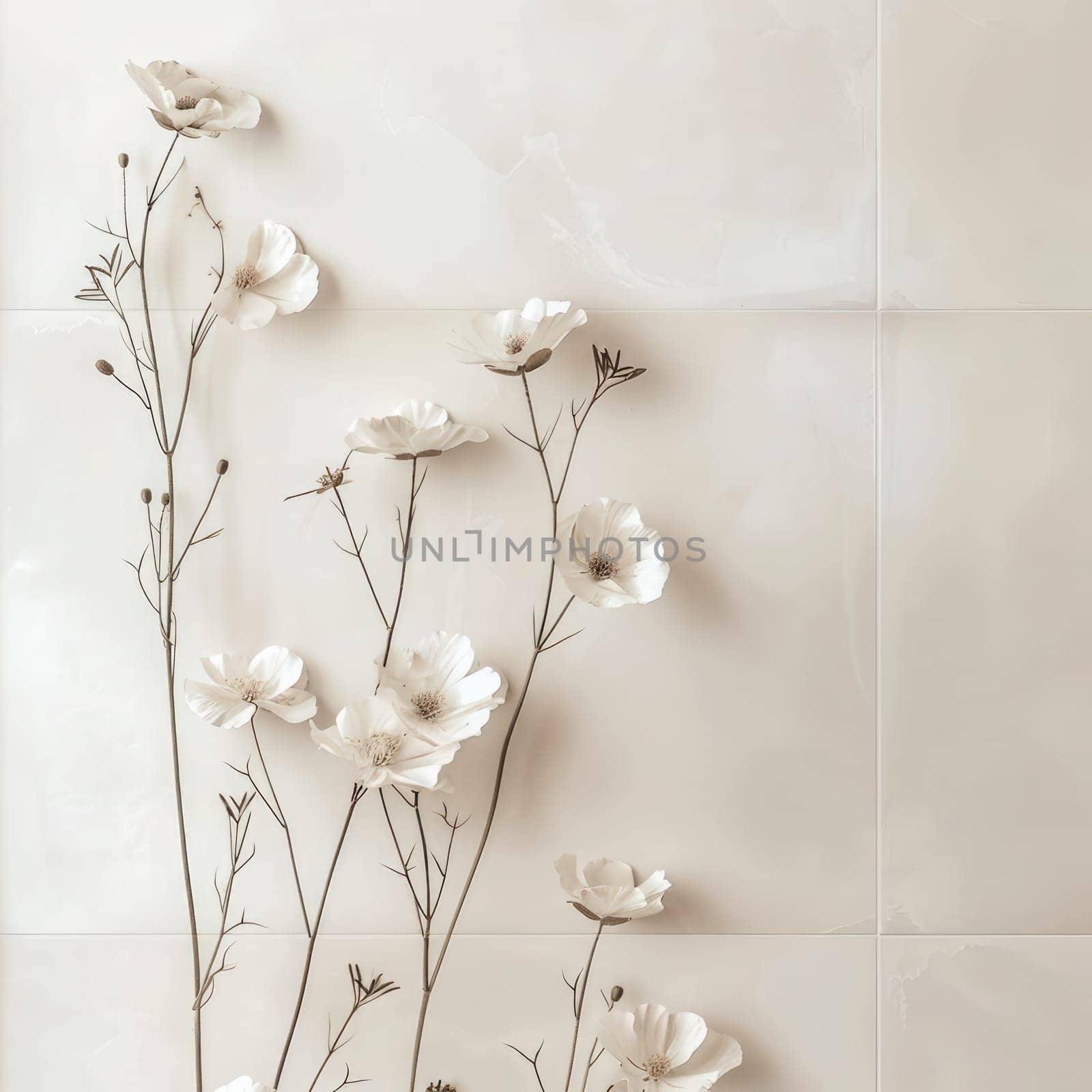 A collection of delicate flowers in warm tones showcases subtle beauty and elegance, set against a soft, neutral backdrop.