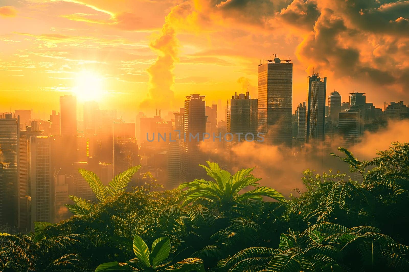 Sustainable living and the harmonious integration of nature within urban environments. Concepts related to green energy, renewable resources, and sustainable urban development.