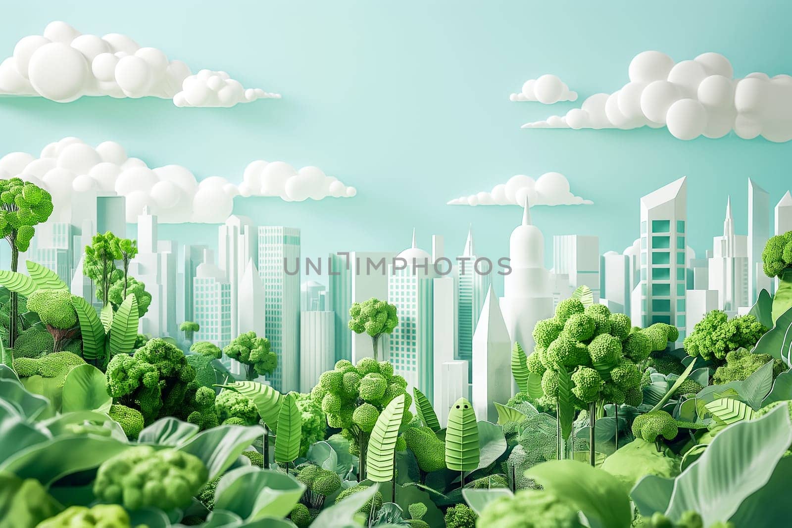 Sustainable living and the harmonious integration of nature within urban environments. Concepts related to green energy, renewable resources, and sustainable urban development.