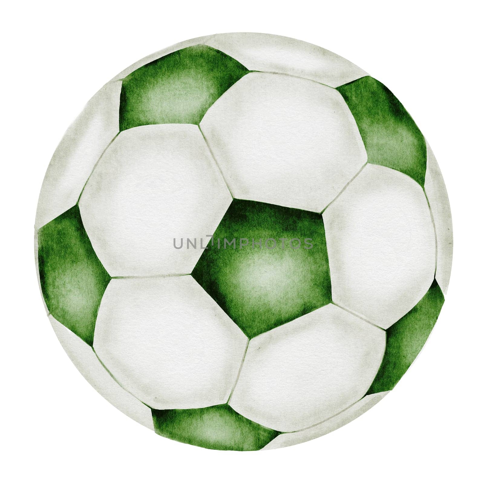Soccer ball watercolor. Football ball hand drawn illustration isolated on white background. Sports equipment. For football club logo, poster and football match tickets. High quality illustration