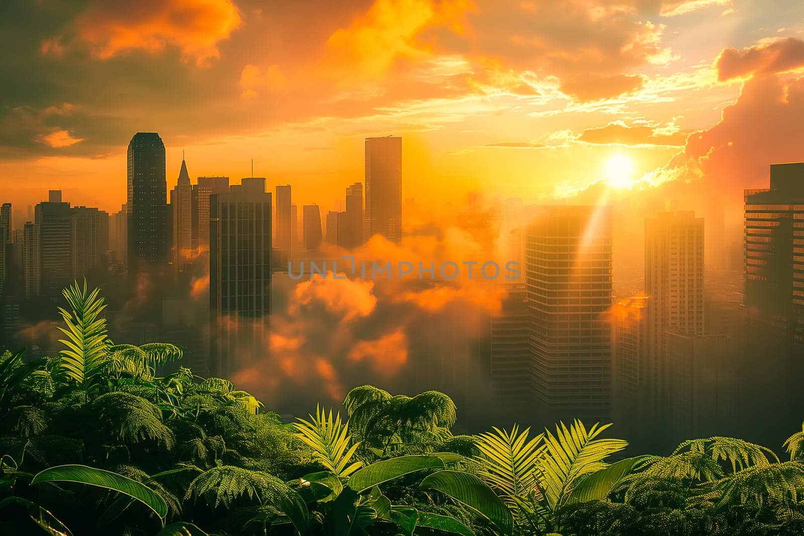 Sustainable living and the harmonious integration of nature within urban environments. Concepts related to green energy, renewable resources, and sustainable urban development.