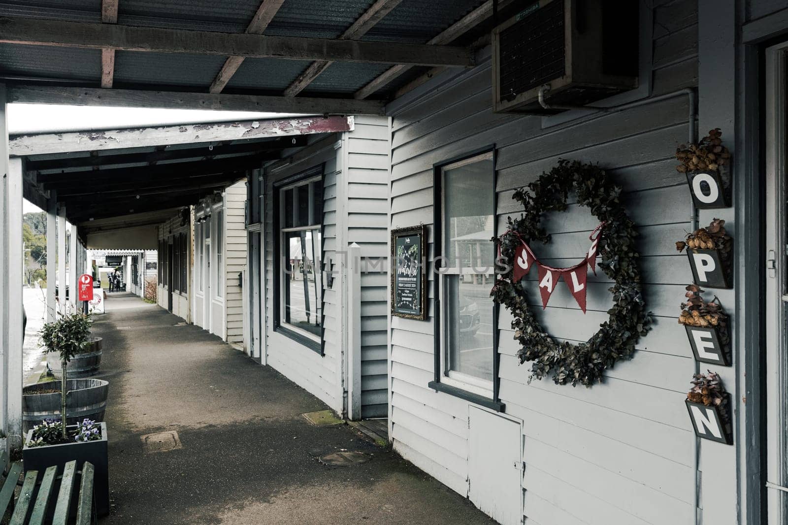 TRENTHAM, AUSTRALIA - JULY 28, 2024: The main street and classic architecture of Trentham on a cool winter's day in Victoria, Australia