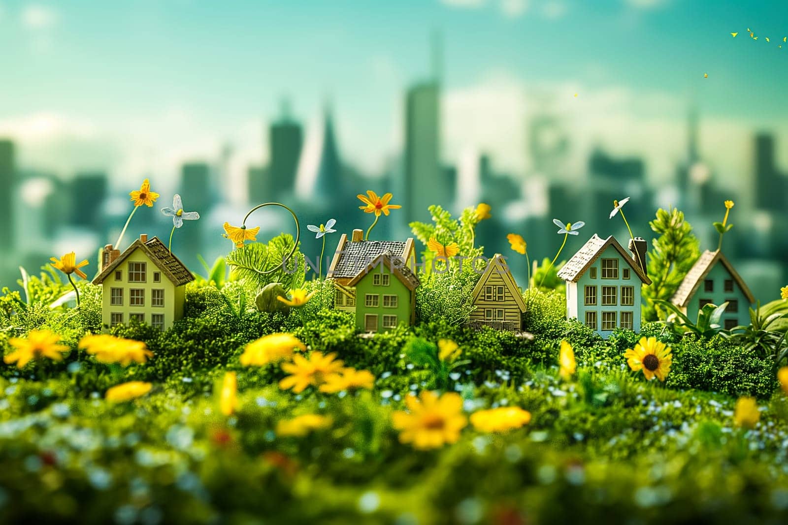 Sustainable living and the harmonious integration of nature within urban environments. Concepts related to green energy, renewable resources, and sustainable urban development.