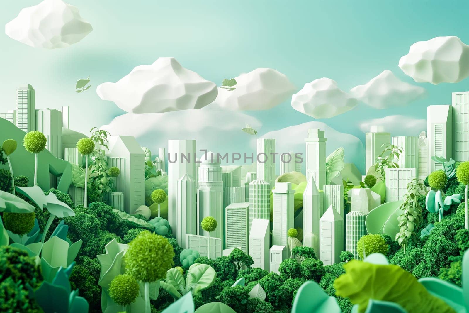 Sustainable living and the harmonious integration of nature within urban environments. Concepts related to green energy, renewable resources, and sustainable urban development.