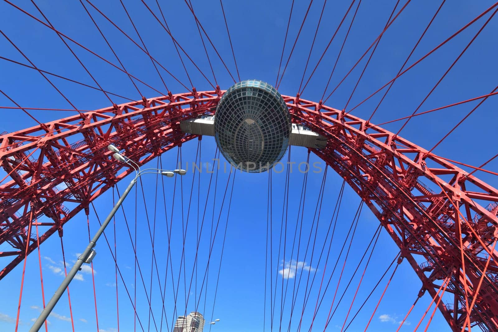 Moscow, Russia - May 1. 2024. Suspension cable-stayed bridge,. Tourist attraction of Russian Capital.