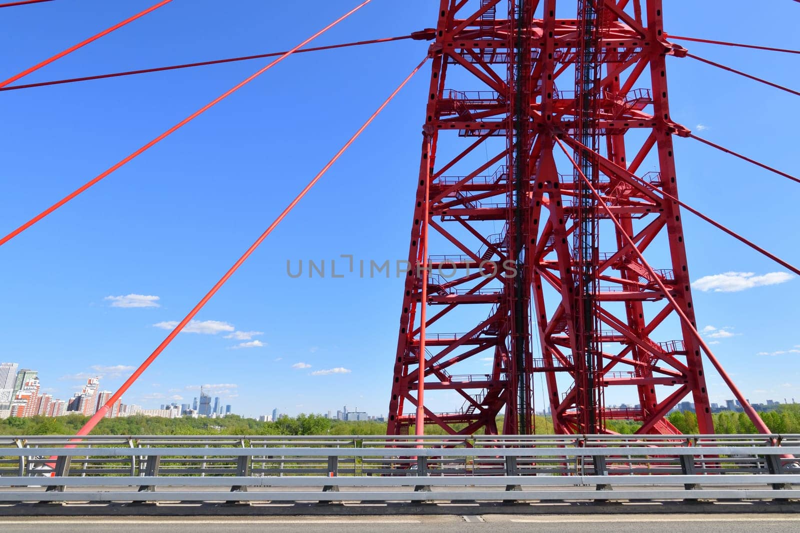 Moscow, Russia - May 1. 2024. Suspension cable-stayed bridge,. Tourist attraction of Russian Capital.