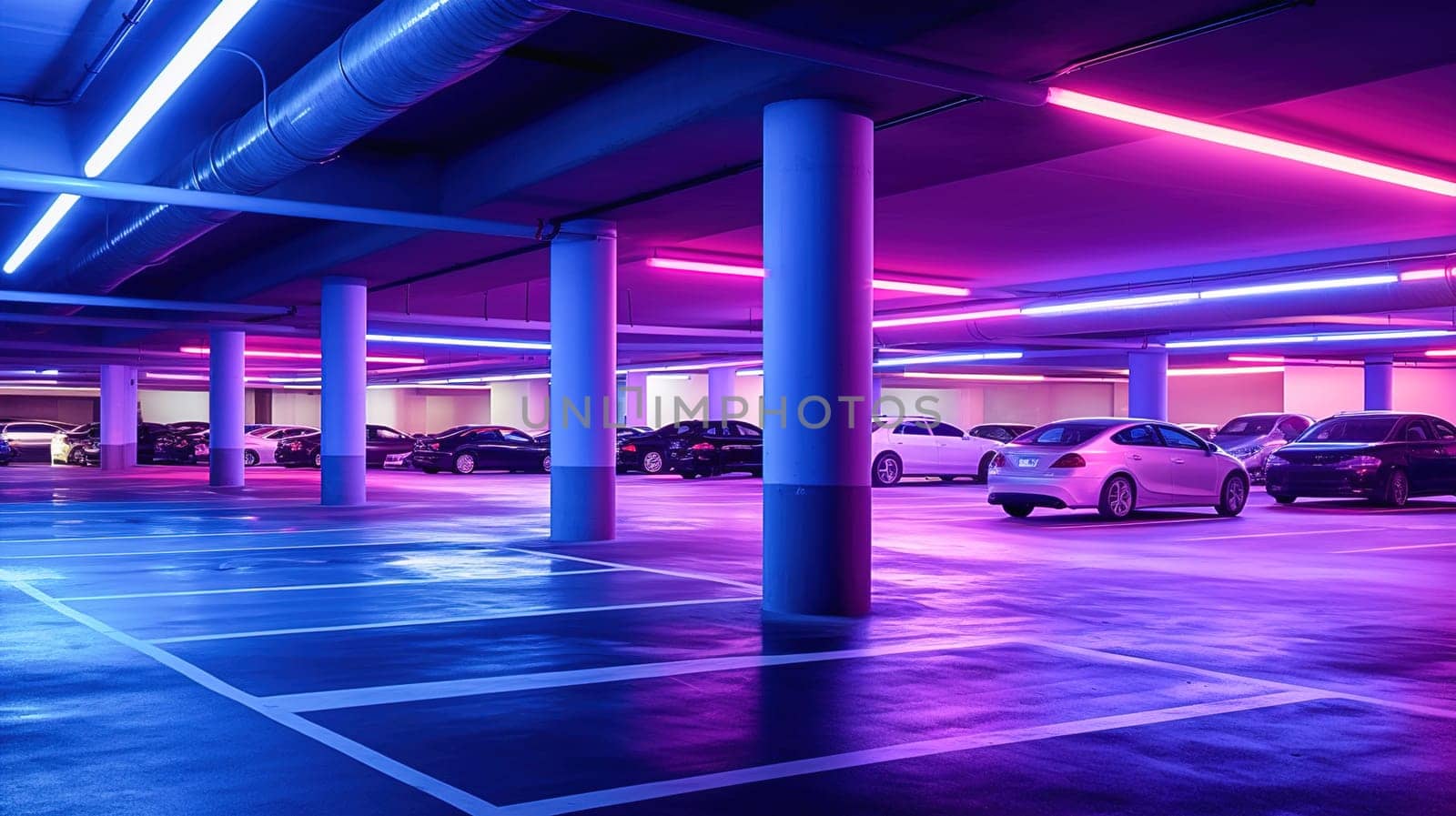 Modern fantastic underground parking in blue and purple colors. by Yurich32