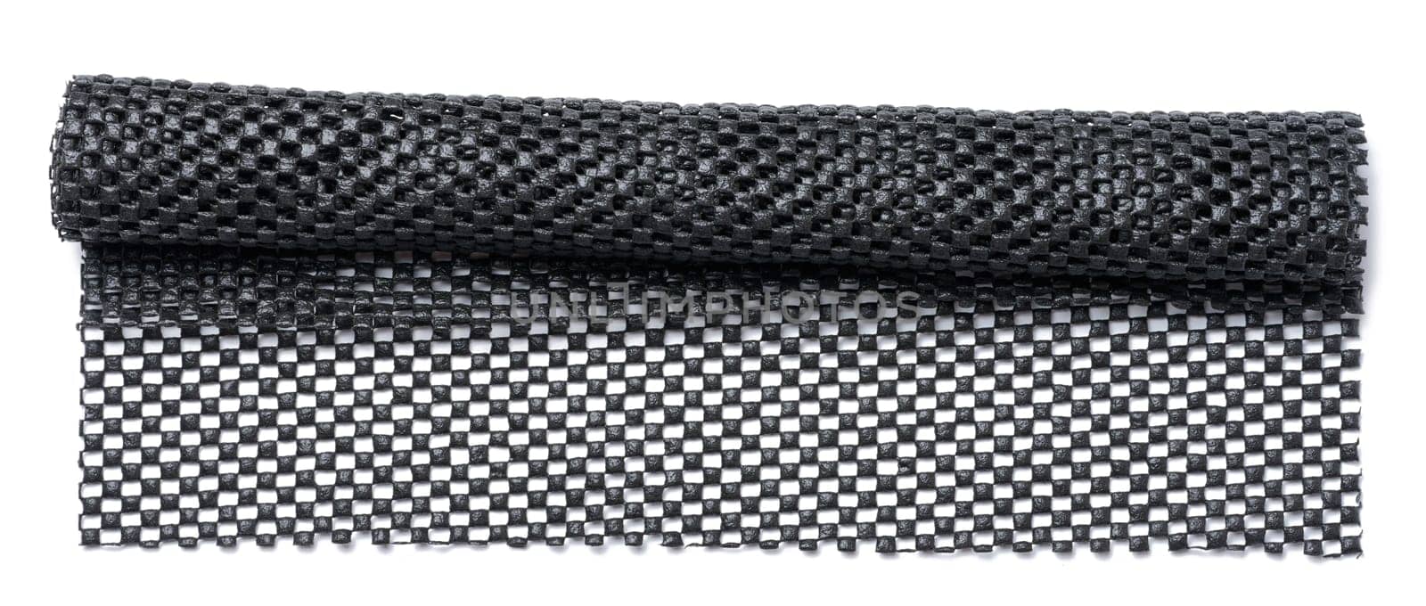 Rolled rubber mat on white isolated background, top view