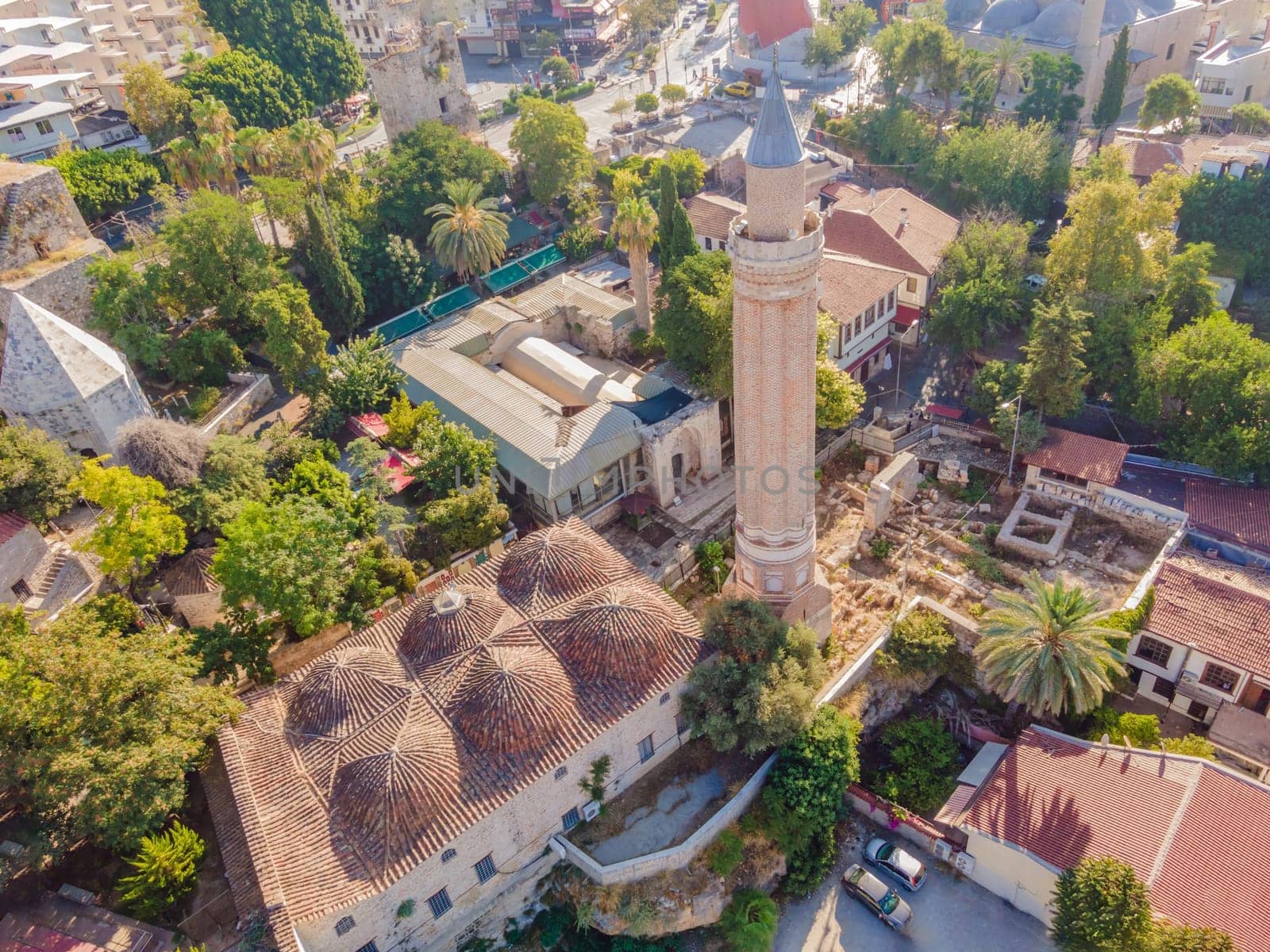Sultan Alaaddin Camii Minaret. Antalya Turkey. Drone view by galitskaya