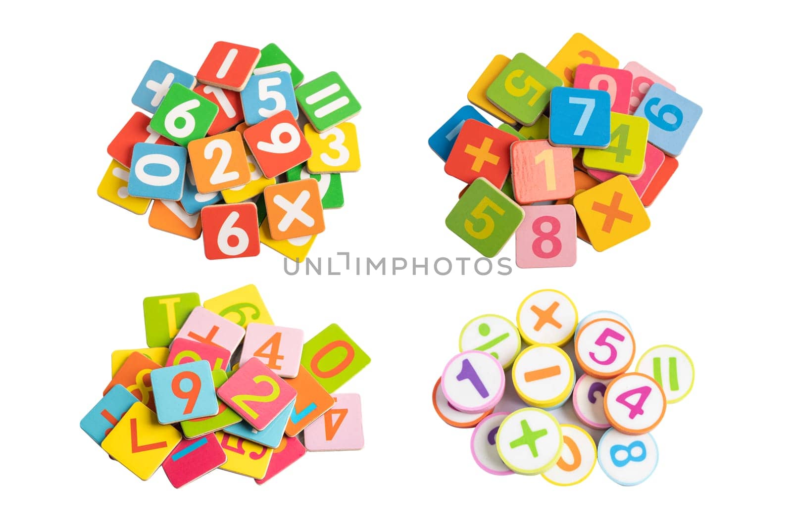 Math number colorful on white background with clipping path, education study mathematics learning teach concept. by pamai