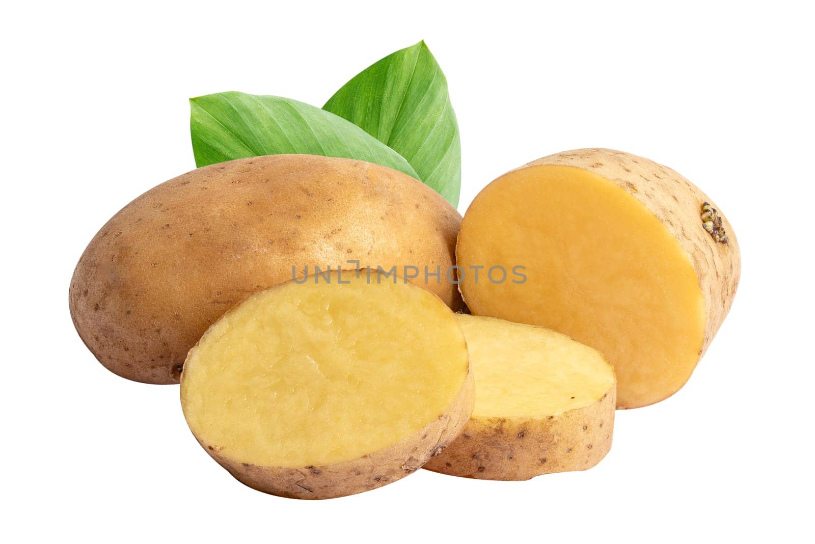 Potato and slice isolate on white background. by pamai