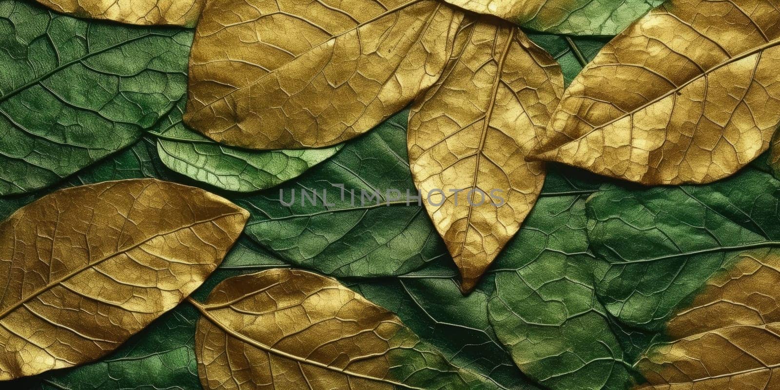 Dry Gold Green leaves Surface textured background, realism, realistic, hyper realistic. Generative AI weber. by biancoblue