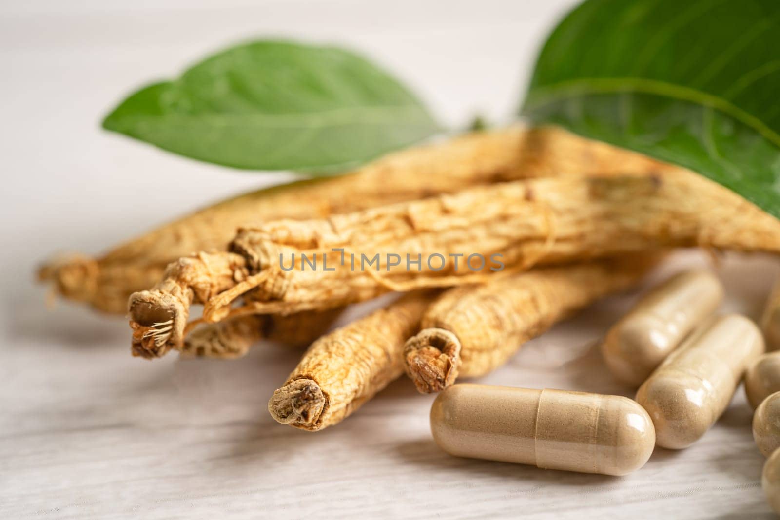 Ginseng, dried vegetable herb. Healthy food famous export food in Korea country. by pamai