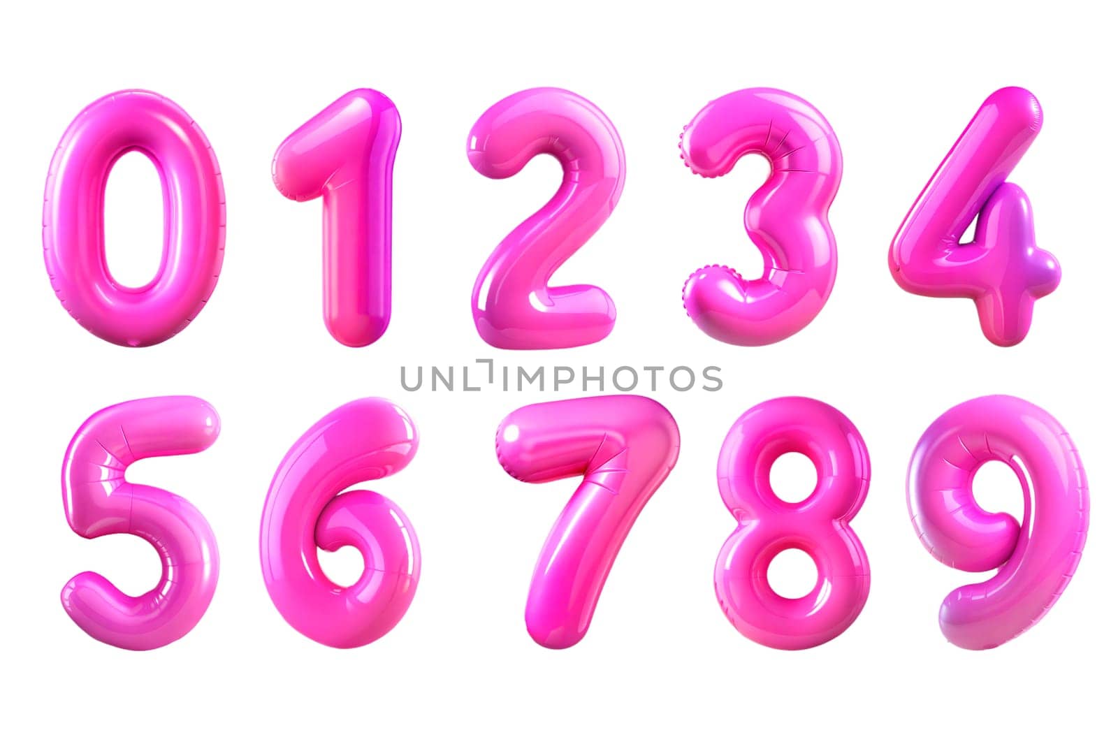 Pink Foil Balloons Numbers Isolated on white background. Ai generated image