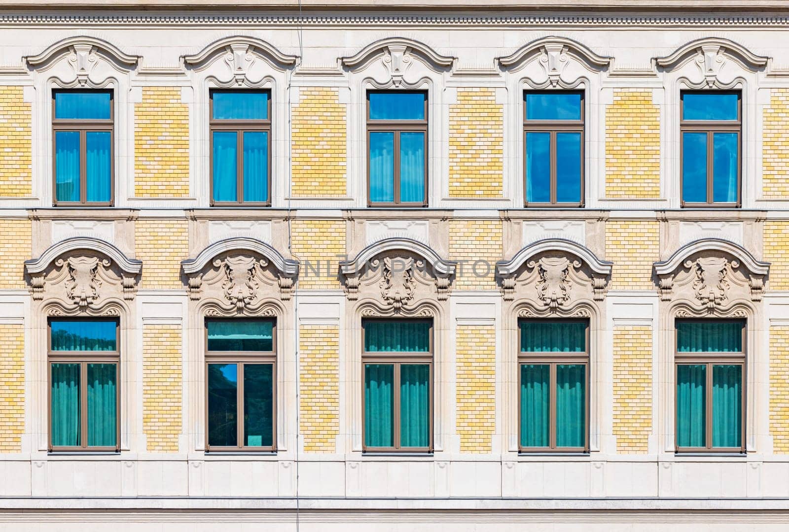 Facade of an old historical building in Budapest