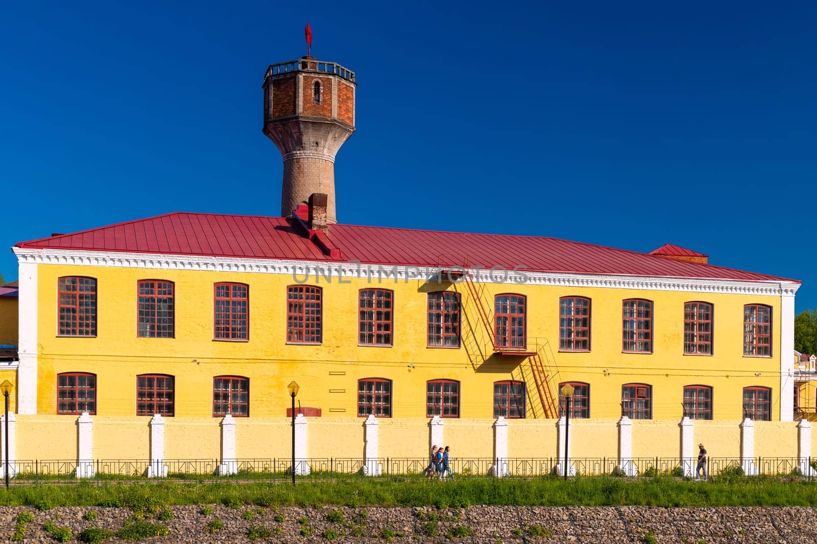 Ivanovo, Russia - 28 May 2024: Ya.N. Fokin's chintz-printed and cotton factory in Ivanovo. Embankment of the Uvod River. Golden Ring of Russia. High quality photo