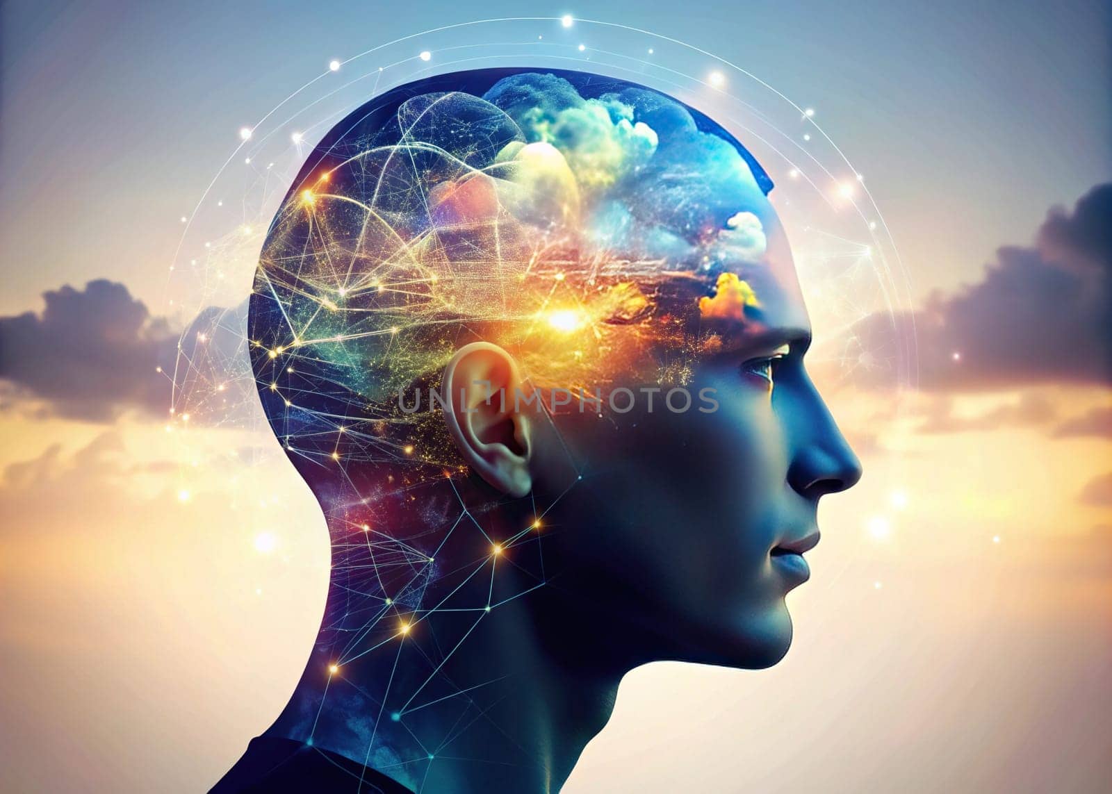 Layers of the Mind. A Visual Exploration. Captures a multi-layered silhouette of a human head profile, symbolizing the depth and complexity of mental processes. Perfect for projects related to psychology, identity, and cognitive science.